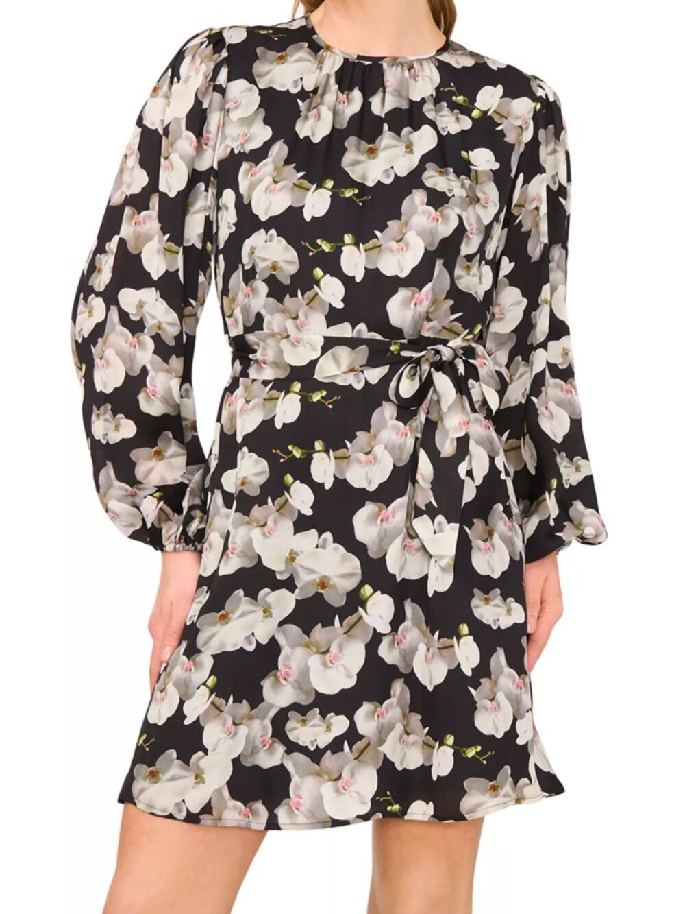 NWT Ted Baker Black Floral Puff Sleeve Belted Mini Dress S